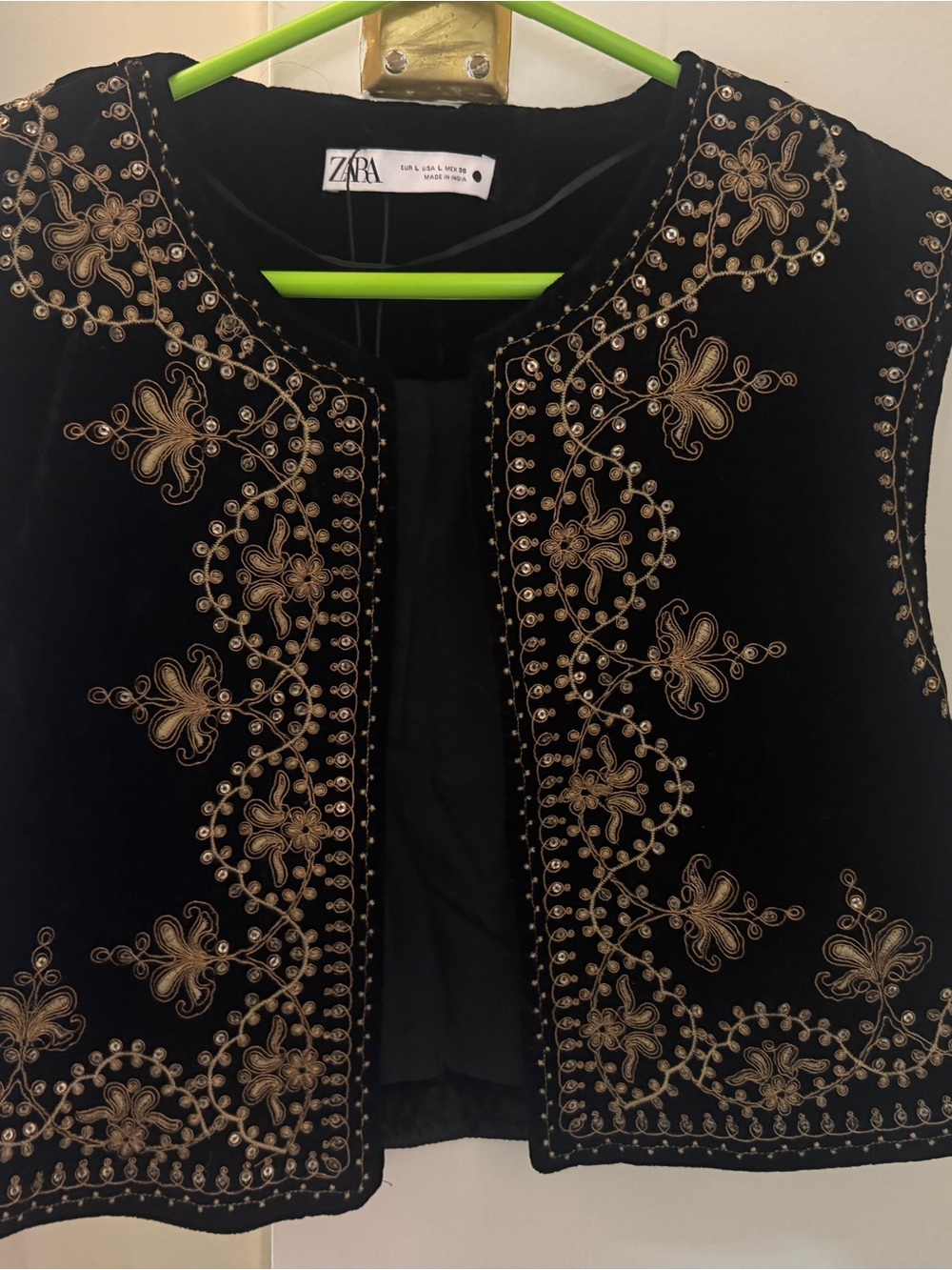 Zara Black Sleeveless Tunic Jacket with Gold Embroidery